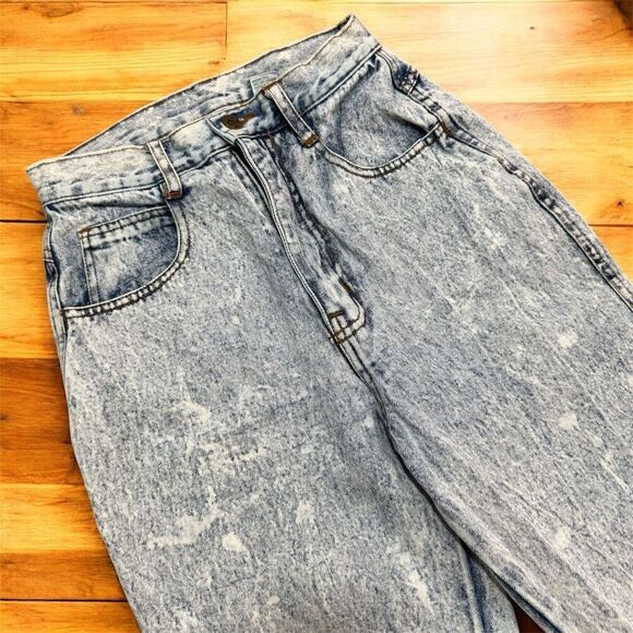 Vintage Sports Fever Acid Wash Bow Zipper Denim Jeans XS/24” - Picture 2 of 8